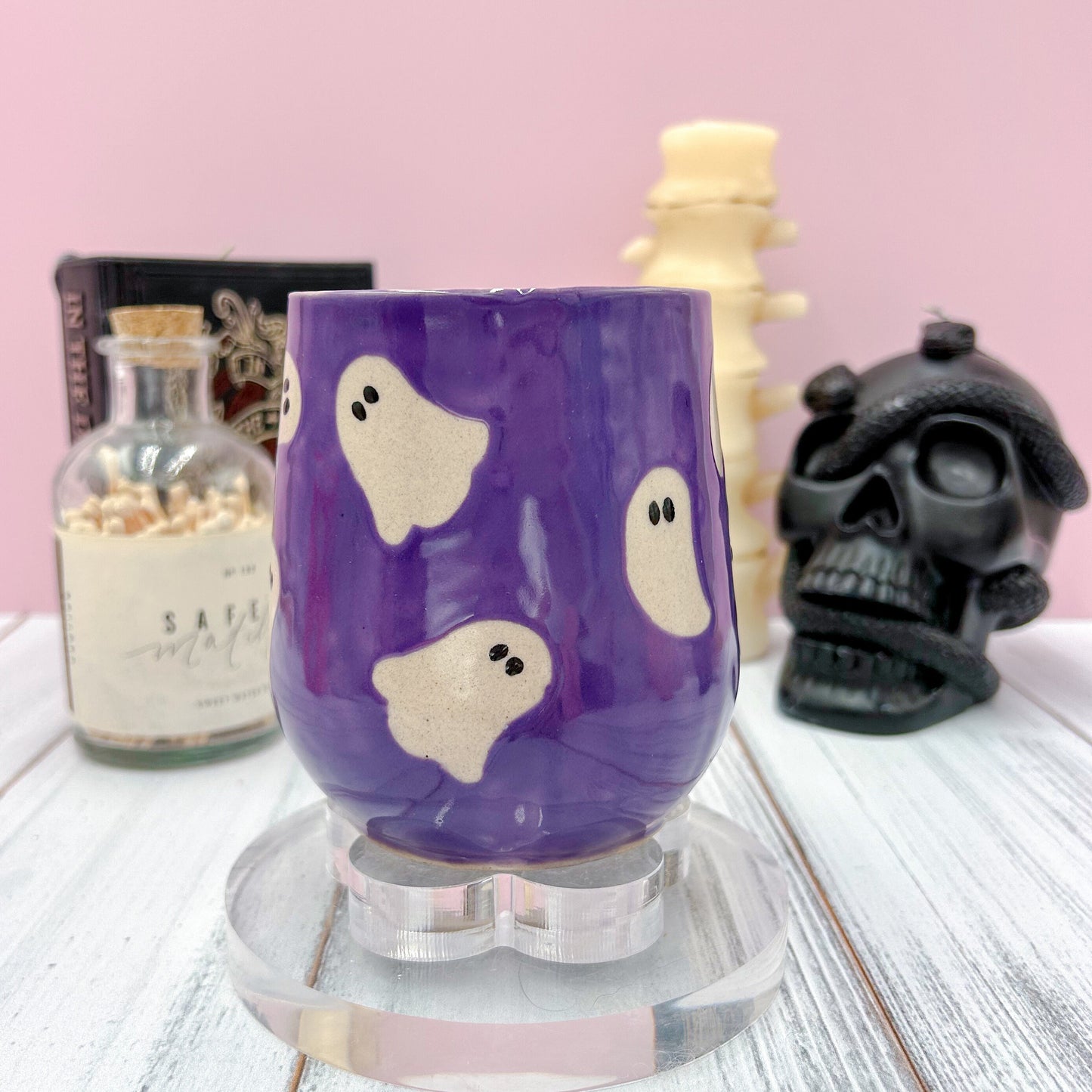 Purple Ghost Ceramic Mug, Autumn Gift For Her, Retro Fall Mug, Halloween Gift, Spooky Mug Handmade, Cute Autumn Mugs, Cozy Fall Gift