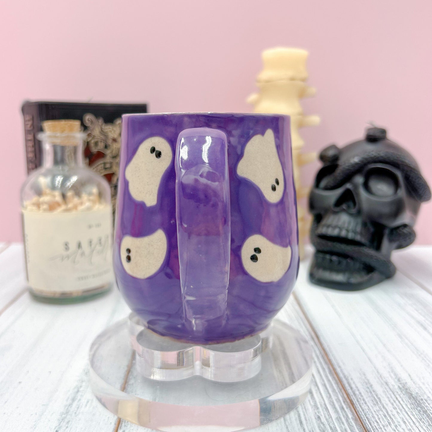 Purple Ghost Ceramic Mug, Autumn Gift For Her, Retro Fall Mug, Halloween Gift, Spooky Mug Handmade, Cute Autumn Mugs, Cozy Fall Gift