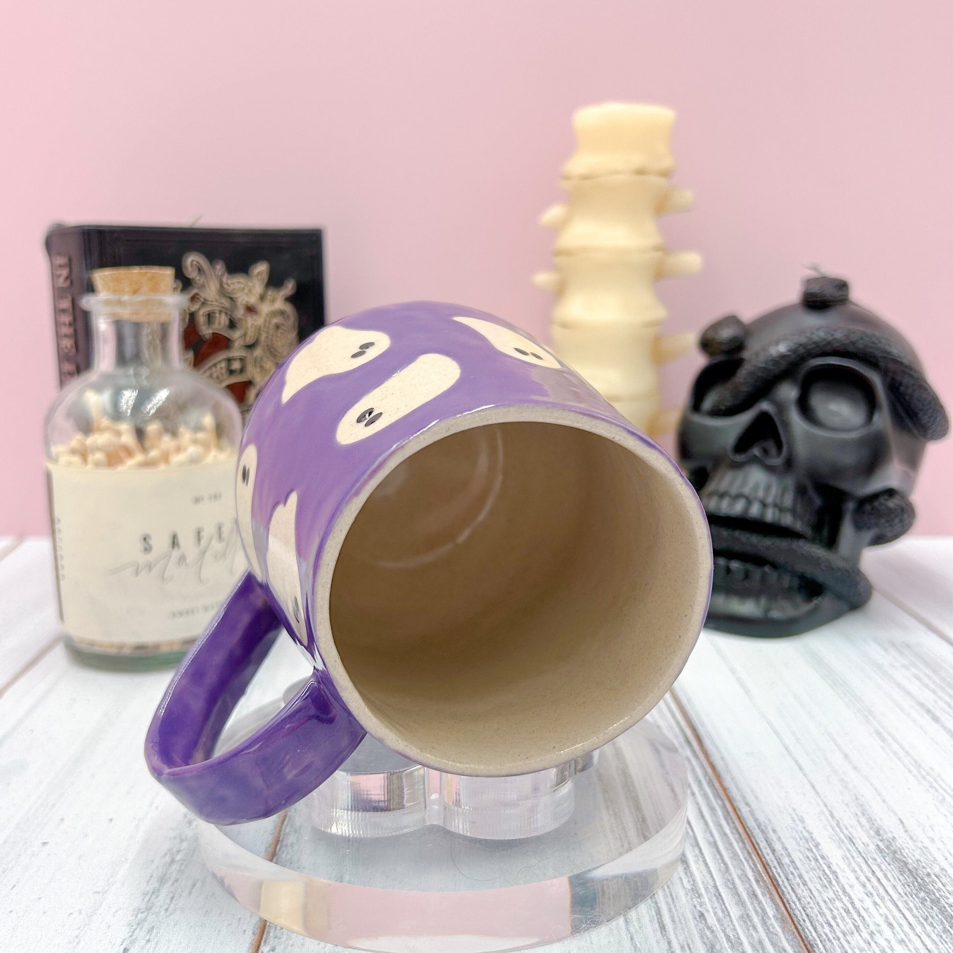 Purple Ghost Ceramic Mug, Autumn Gift For Her, Retro Fall Mug, Halloween Gift, Spooky Mug Handmade, Cute Autumn Mugs, Cozy Fall Gift