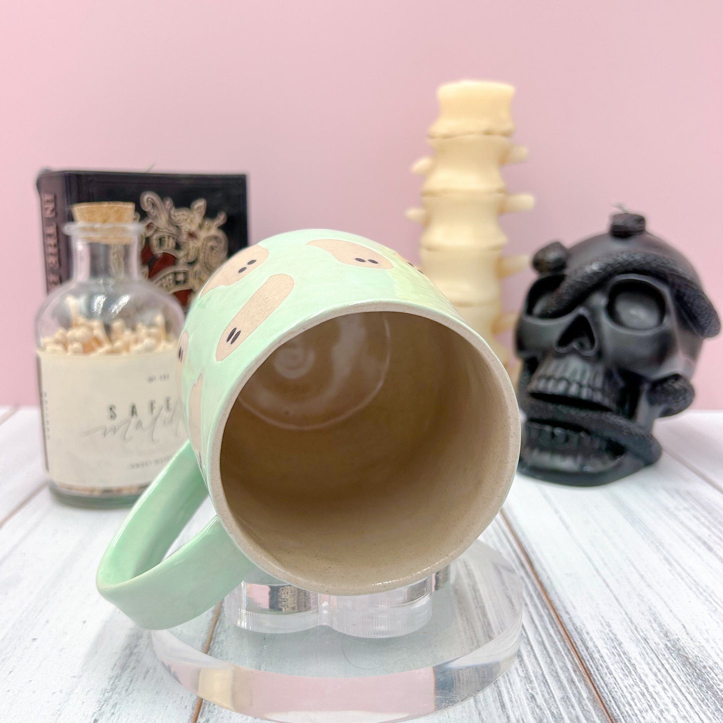 Aqua Ghost Ceramic Mug, Autumn Gift For Her, Retro Fall Mug, Halloween Gift, Spooky Mug Handmade, Cute Autumn Mugs, Cozy Fall Gift