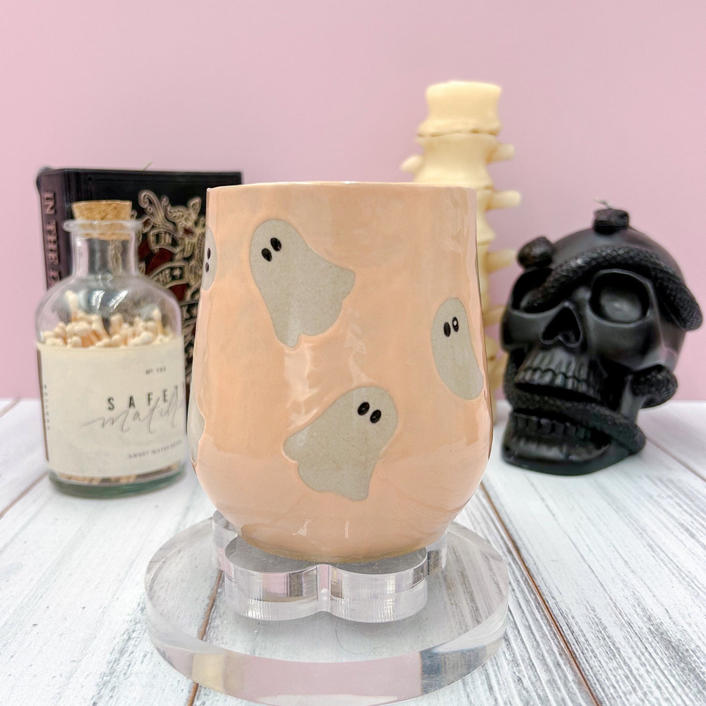 Peach Ghost Ceramic Mug, Autumn Gift For Her, Retro Fall Mug, Halloween Gift, Spooky Mug Handmade, Cute Autumn Mugs, Cozy Fall Gift