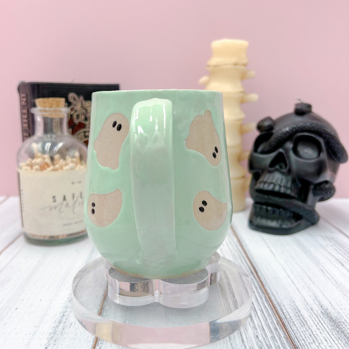 Aqua Ghost Ceramic Mug, Autumn Gift For Her, Retro Fall Mug, Halloween Gift, Spooky Mug Handmade, Cute Autumn Mugs, Cozy Fall Gift