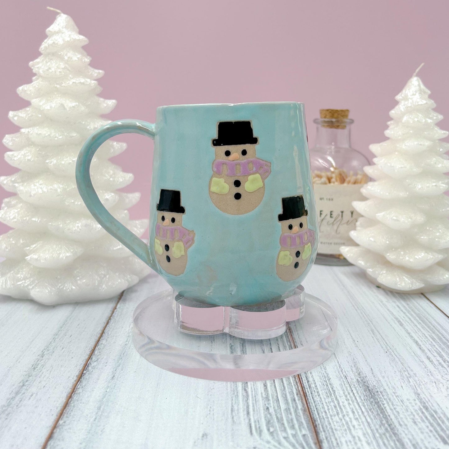 Purple Snowman Ceramic Coffee Mug, Christmas Mug Ceramic Handmade, Stoneware Mug, Holiday Cup, Cozy Gift, Winter Gift, Cozy Christmas Gift