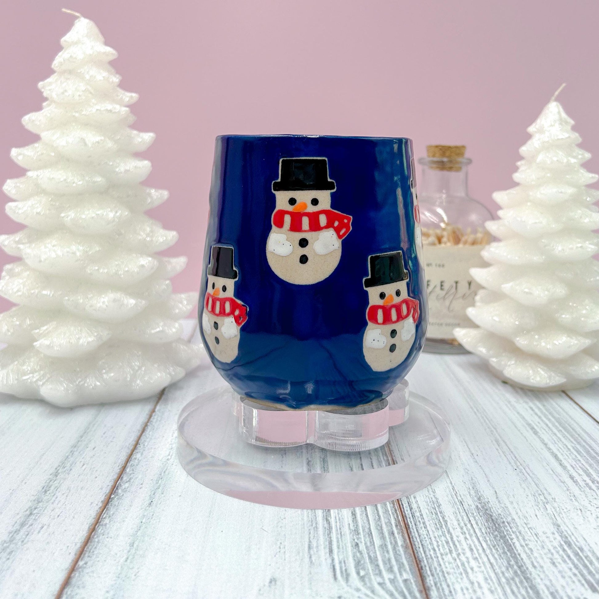 Dark Blue Snowman Ceramic Coffee Mug, Christmas Mug, Handmade, Stoneware Mug, Holiday Cup, Cozy Gift, Winter Gift, Cozy Christmas Gift