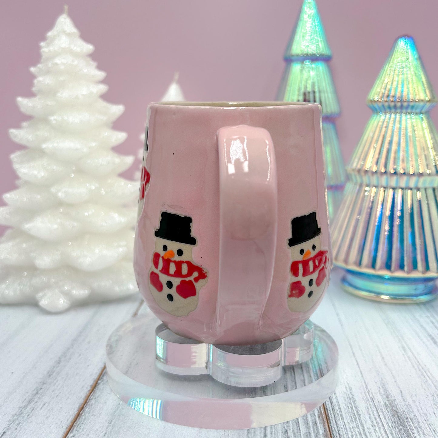 Pink Snowman Ceramic Coffee Mug, Christmas Mug Ceramic Handmade, Stoneware Mug, Holiday Cup, Cozy Gift, Winter Gift, Cozy Christmas Gift