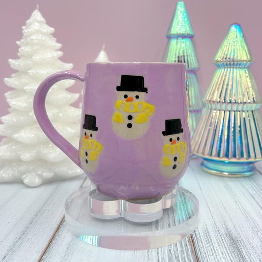 Purple Snowman Ceramic Coffee Mug, Christmas Mug Ceramic Handmade, Stoneware Mug, Holiday Cup, Winter Gift,Cozy Gift, Cozy Christmas Gift