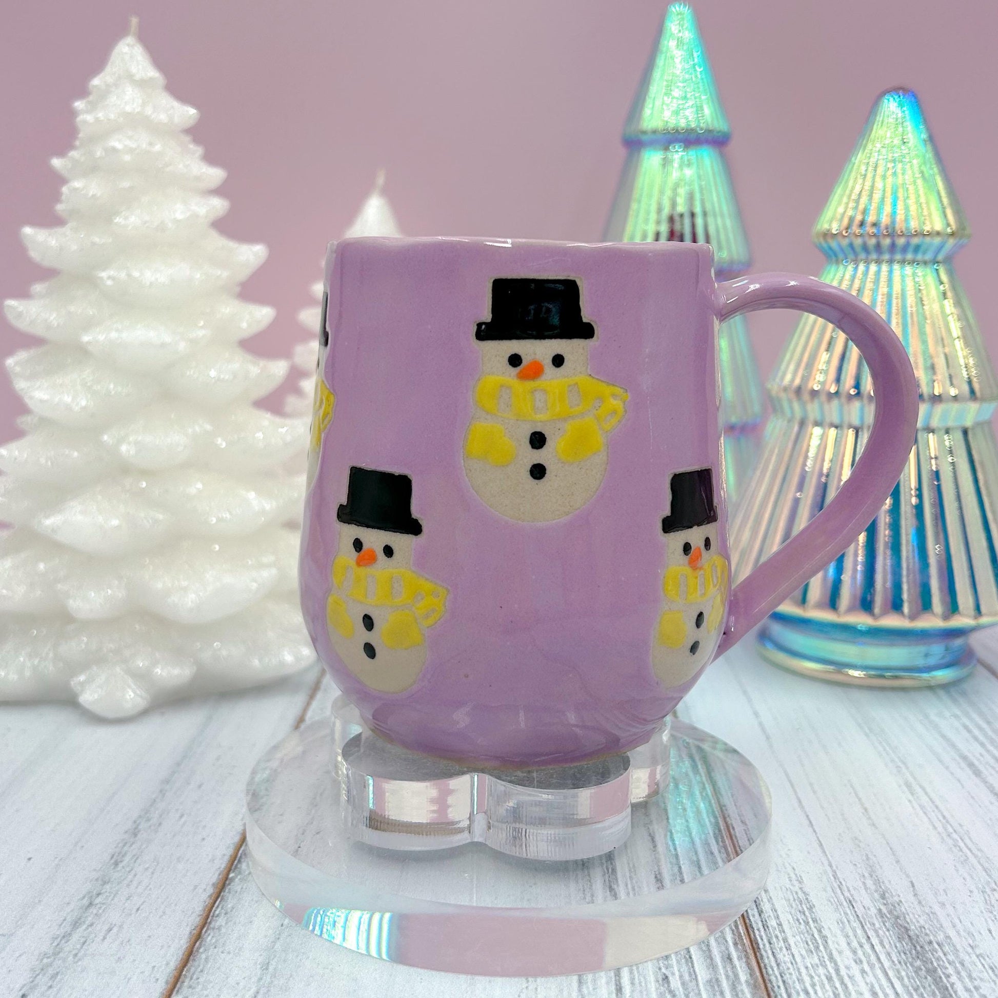 Purple Snowman Ceramic Coffee Mug, Christmas Mug Ceramic Handmade, Stoneware Mug, Holiday Cup, Winter Gift,Cozy Gift, Cozy Christmas Gift