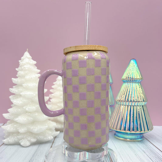 Purple Retro Checkered Tumbler, Groovy Coffee Cup, Retro Teacher Appreciation Gift, Checkerboard Mug, Teen Girl Birthday Gifts