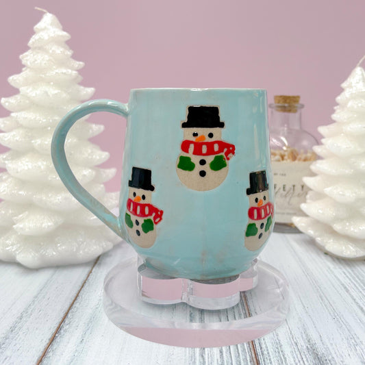 Red Snowman Ceramic Coffee Mug, Christmas Mug Ceramic Handmade, Stoneware Mug, Holiday Cup, Cozy Gift, Winter Gift, Cozy Christmas Gift