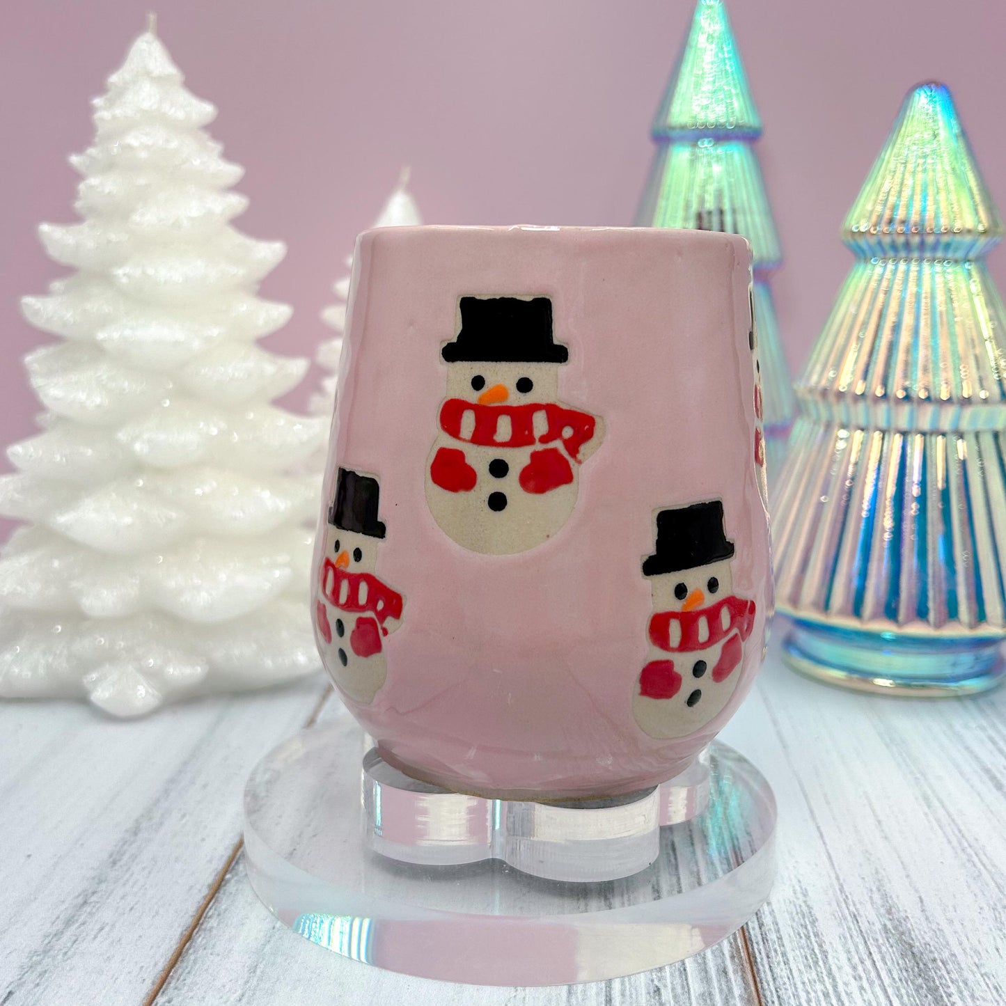 Pink Snowman Ceramic Coffee Mug, Christmas Mug Ceramic Handmade, Stoneware Mug, Holiday Cup, Cozy Gift, Winter Gift, Cozy Christmas Gift