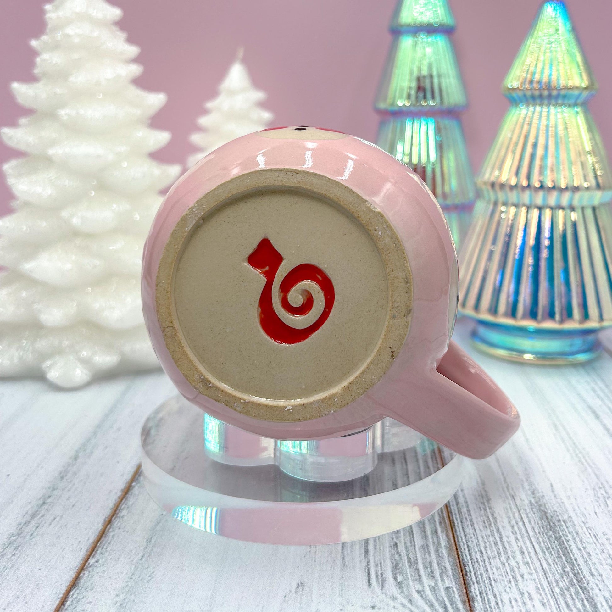 Pink Snowman Ceramic Coffee Mug, Christmas Mug Ceramic Handmade, Stoneware Mug, Holiday Cup, Cozy Gift, Winter Gift, Cozy Christmas Gift