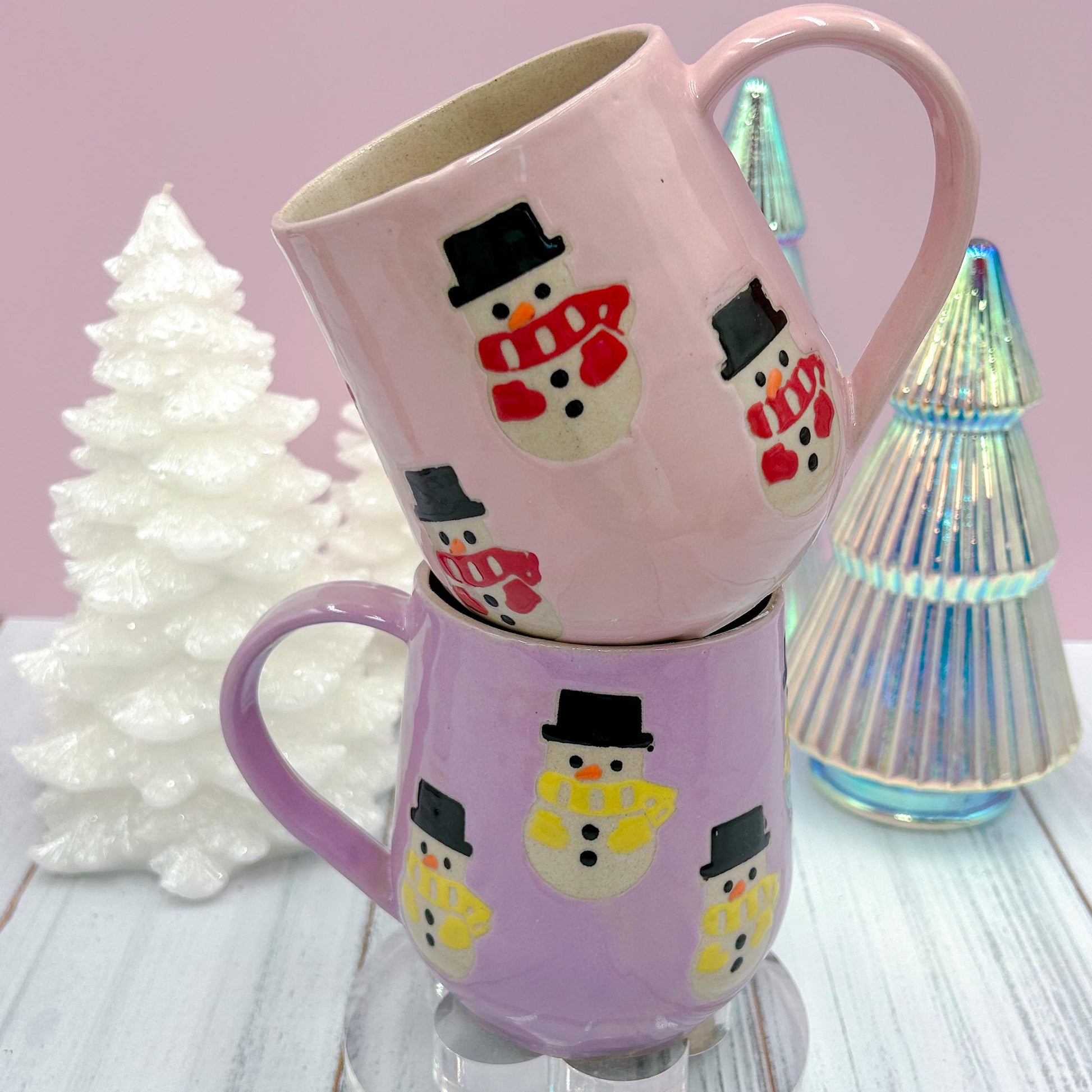 Pink Snowman Ceramic Coffee Mug, Christmas Mug Ceramic Handmade, Stoneware Mug, Holiday Cup, Cozy Gift, Winter Gift, Cozy Christmas Gift