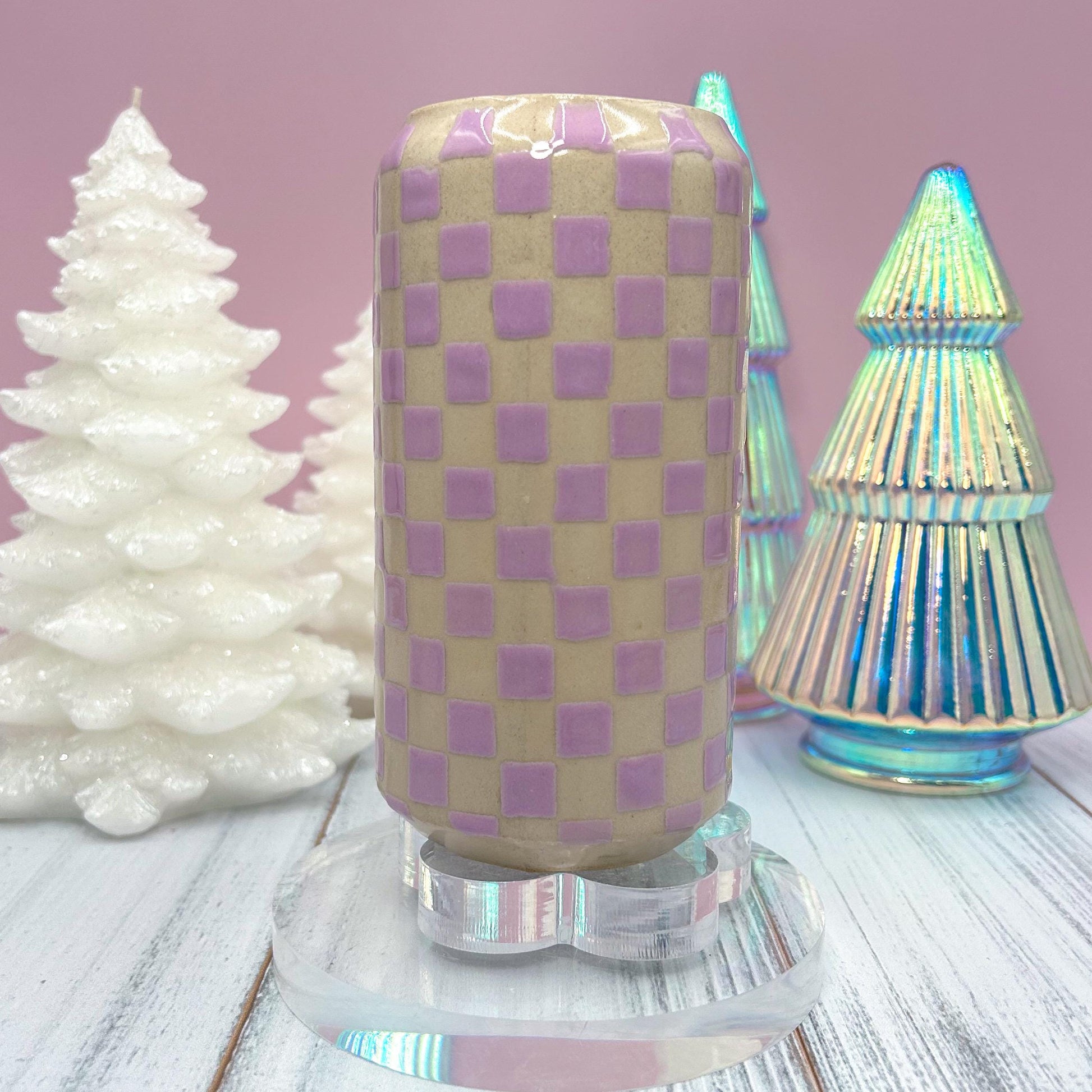 Purple Retro Checkered Tumbler, Groovy Coffee Cup, Retro Teacher Appreciation Gift, Checkerboard Mug, Teen Girl Birthday Gifts