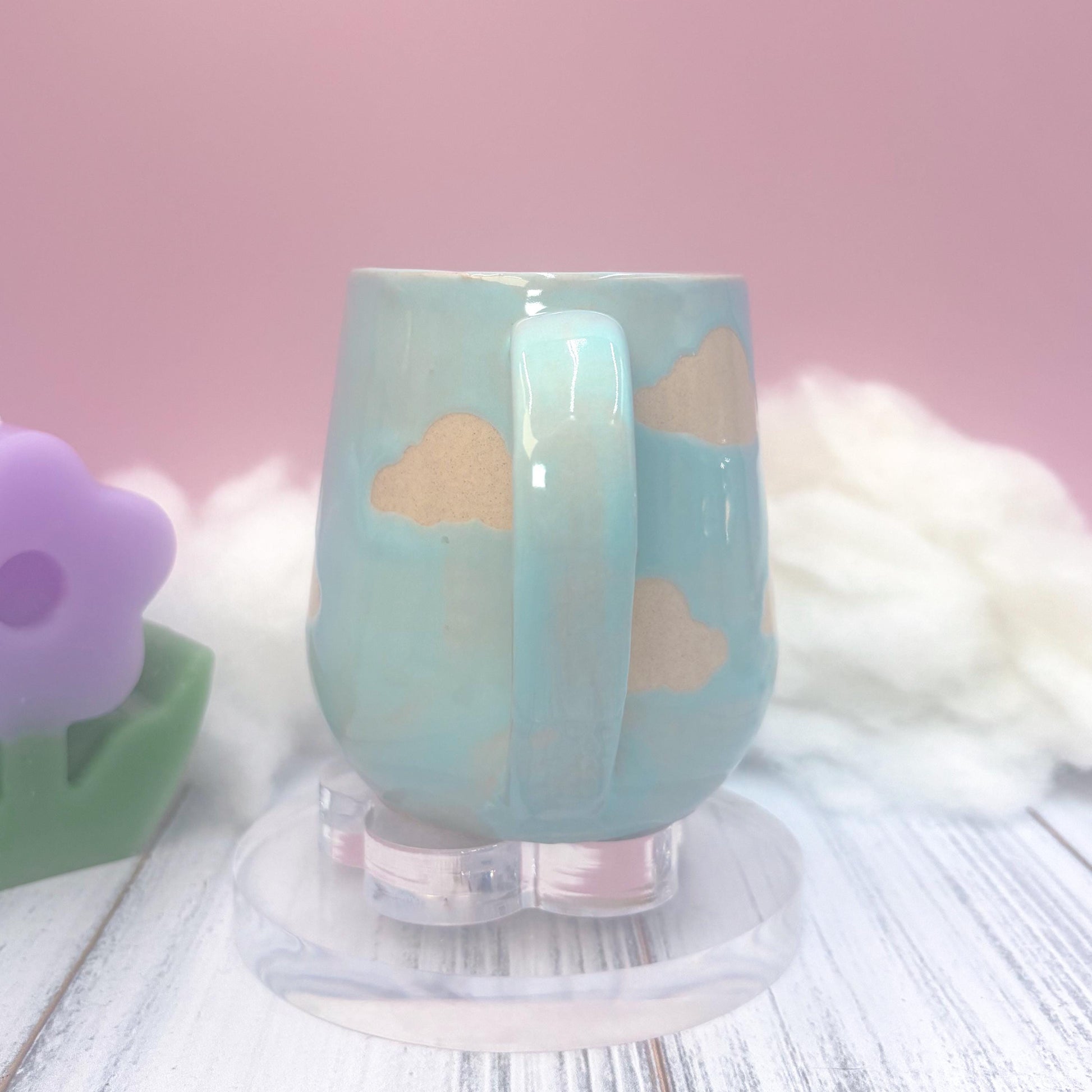 Light Blue Cloud Ceramic Mug, Rainbow Coffee Mug, Groovy Gift for Women, Rainbow Gift For Friend, Cute Mug Handmade, Retro Handmade Cup