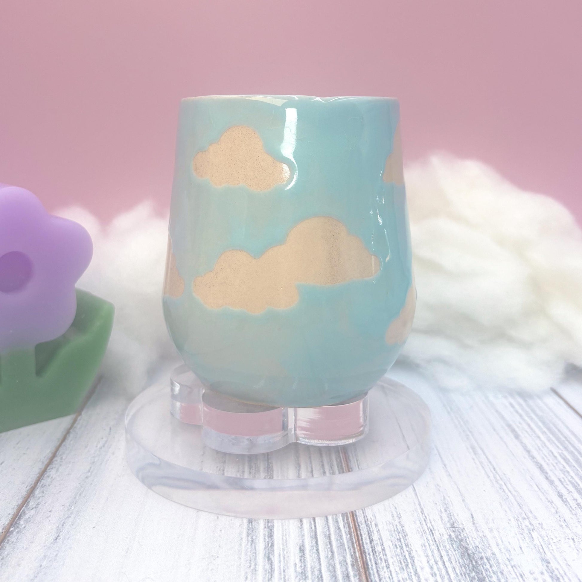 Light Blue Cloud Ceramic Mug, Rainbow Coffee Mug, Groovy Gift for Women, Rainbow Gift For Friend, Cute Mug Handmade, Retro Handmade Cup