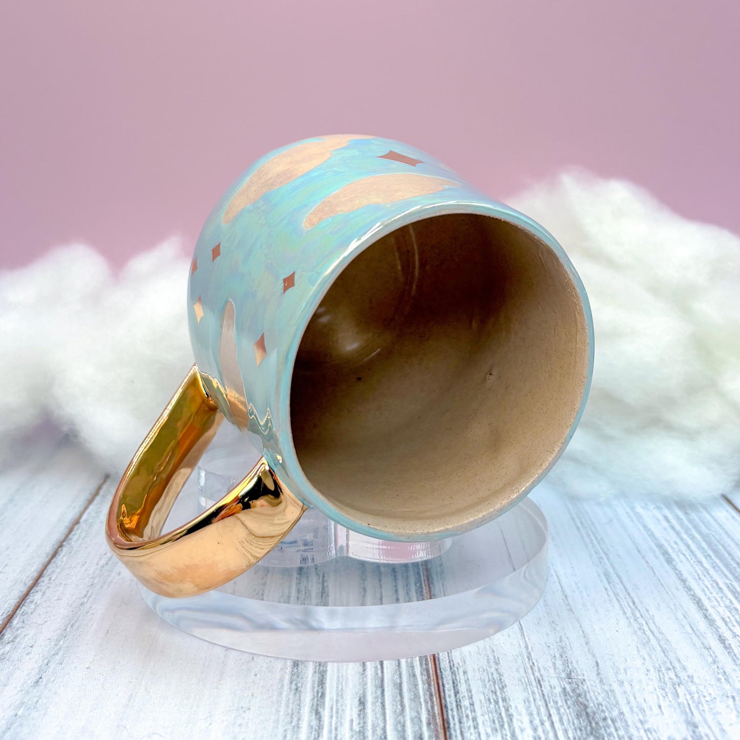 Light Blue and Gold Cloud Ceramic Mug, Rainbow Coffee Mug, Groovy Gift for Women, Rainbow Gift For Friend, Cute Mug Handmade, Retro Cup
