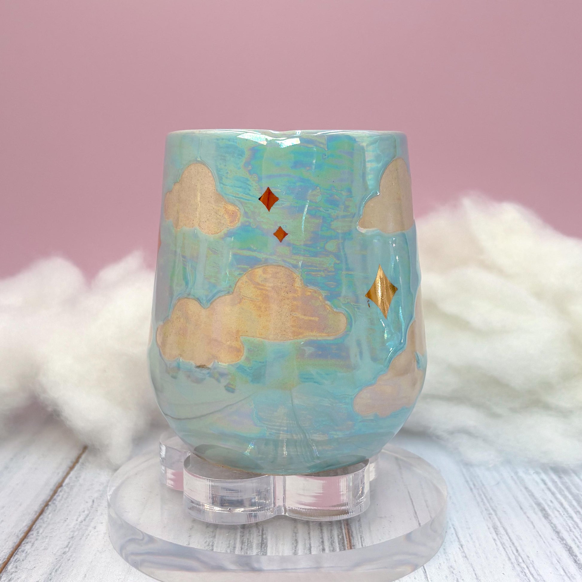 Light Blue and Gold Cloud Ceramic Mug, Rainbow Coffee Mug, Groovy Gift for Women, Rainbow Gift For Friend, Cute Mug Handmade, Retro Cup