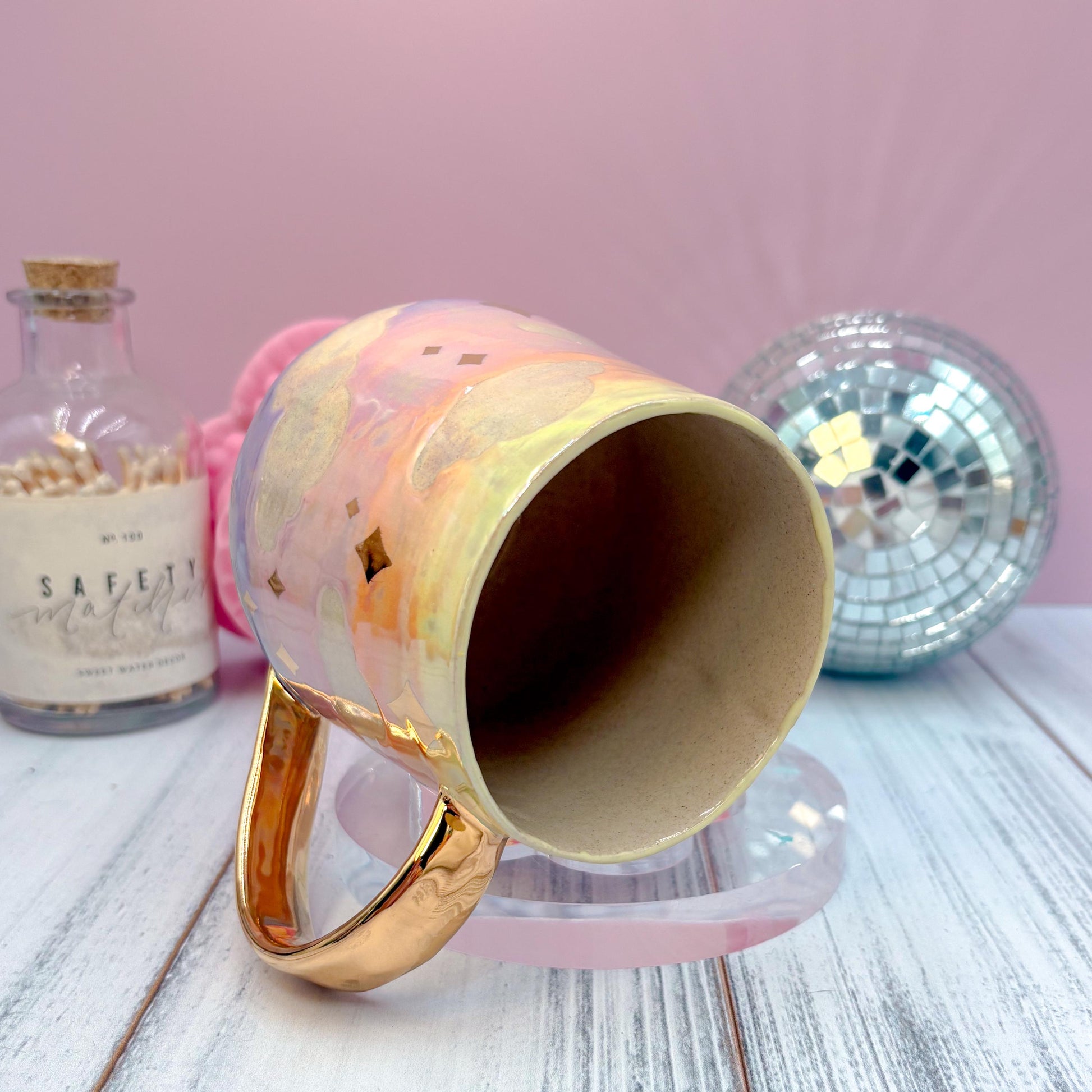 Gold Rainbow Sunset Ceramic Mug, Rainbow Coffee Mug, Groovy Gift for Women, Rainbow Gift For Friend, Cute Mug Handmade, Retro Handmade Cup