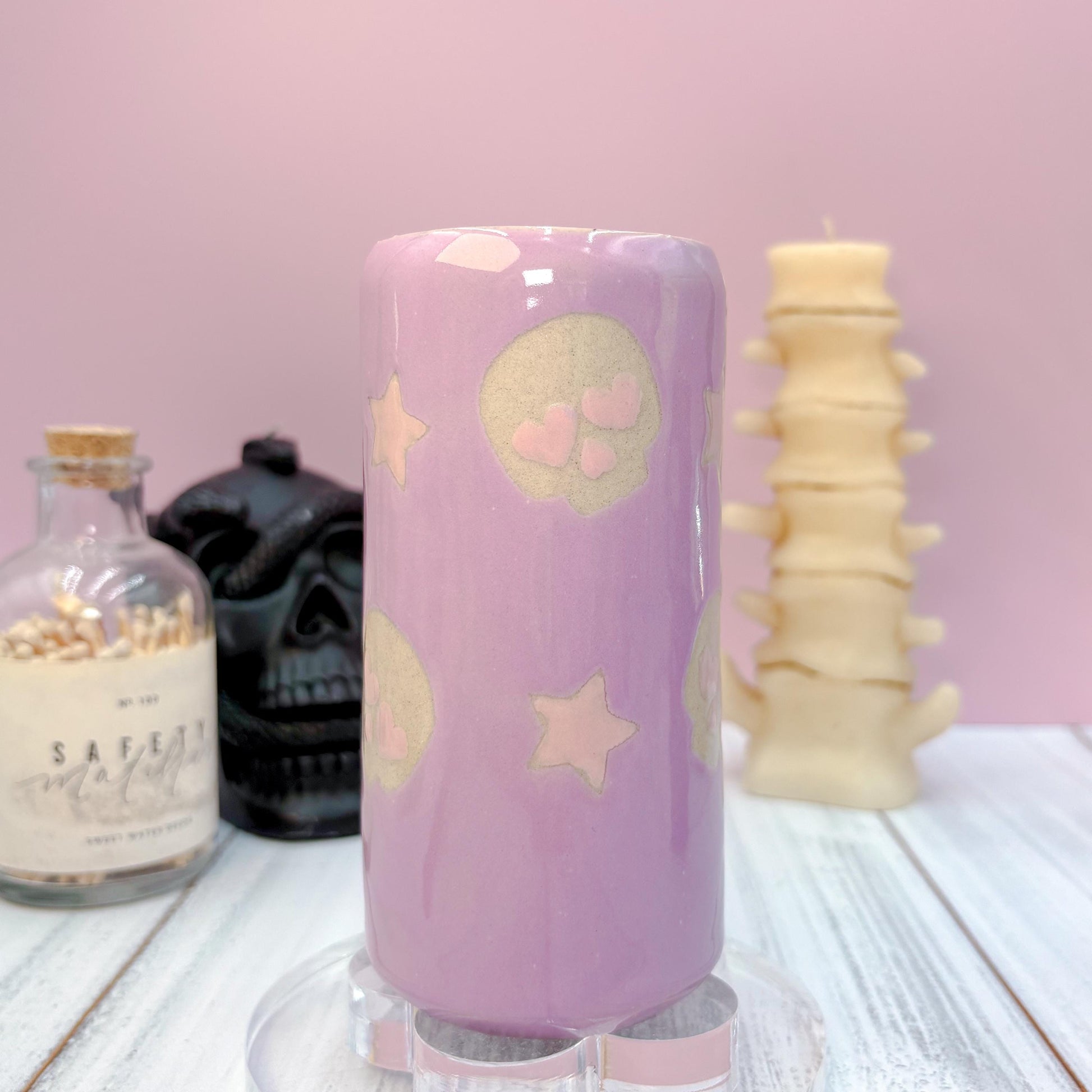 Purple Skull Ceramic Coffee Tumbler Mug, Autumn Gift For Her, Retro Fall Mug, Halloween Gift, Spooky Handmade, Cute Autumn Mugs, Skull mug