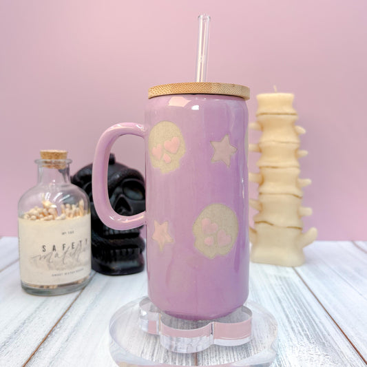 Purple Skull Ceramic Coffee Tumbler Mug, Autumn Gift For Her, Retro Fall Mug, Halloween Gift, Spooky Handmade, Cute Autumn Mugs, Skull mug
