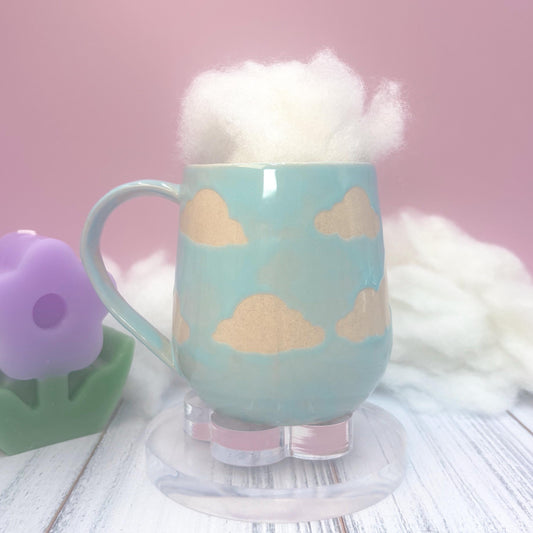 Light Blue Cloud Ceramic Mug, Rainbow Coffee Mug, Groovy Gift for Women, Rainbow Gift For Friend, Cute Mug Handmade, Retro Handmade Cup