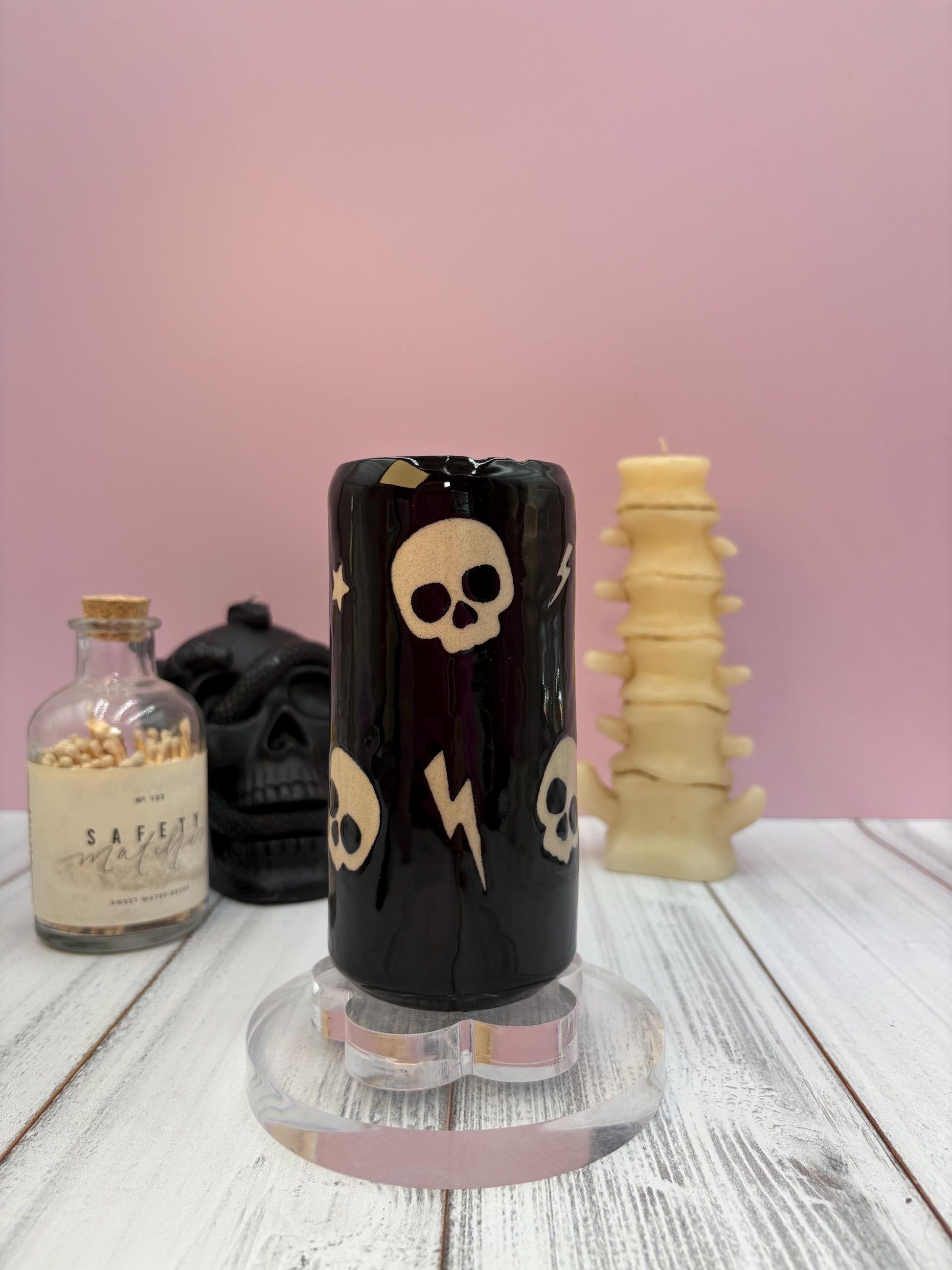Black Skull Ceramic Coffee Tumbler Mug, Autumn Gift For Her, Retro Fall Mug, Halloween Gift, Spooky Mug Handmade, Cute Autumn Mug, Skull mug