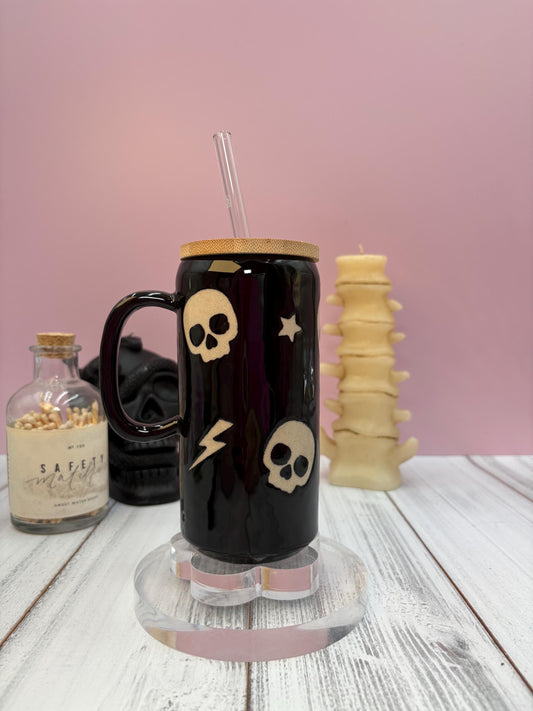 Black Skull Ceramic Coffee Tumbler Mug, Autumn Gift For Her, Retro Fall Mug, Halloween Gift, Spooky Mug Handmade, Cute Autumn Mug, Skull mug