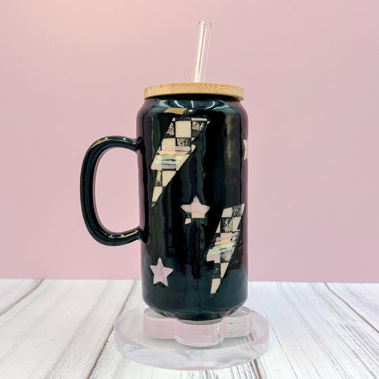 Black Lightning Ceramic Coffee Tumbler Mug, Autumn Gift For Her, Retro Fall Mug, Halloween Gift, Spooky Mug Handmade, Cute Autumn Mug