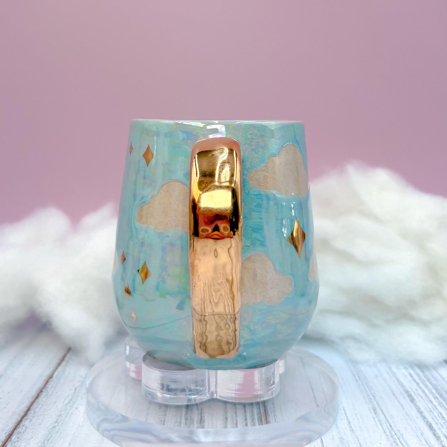 Light Blue and Gold Cloud Ceramic Mug, Rainbow Coffee Mug, Groovy Gift for Women, Rainbow Gift For Friend, Cute Mug Handmade, Retro Cup