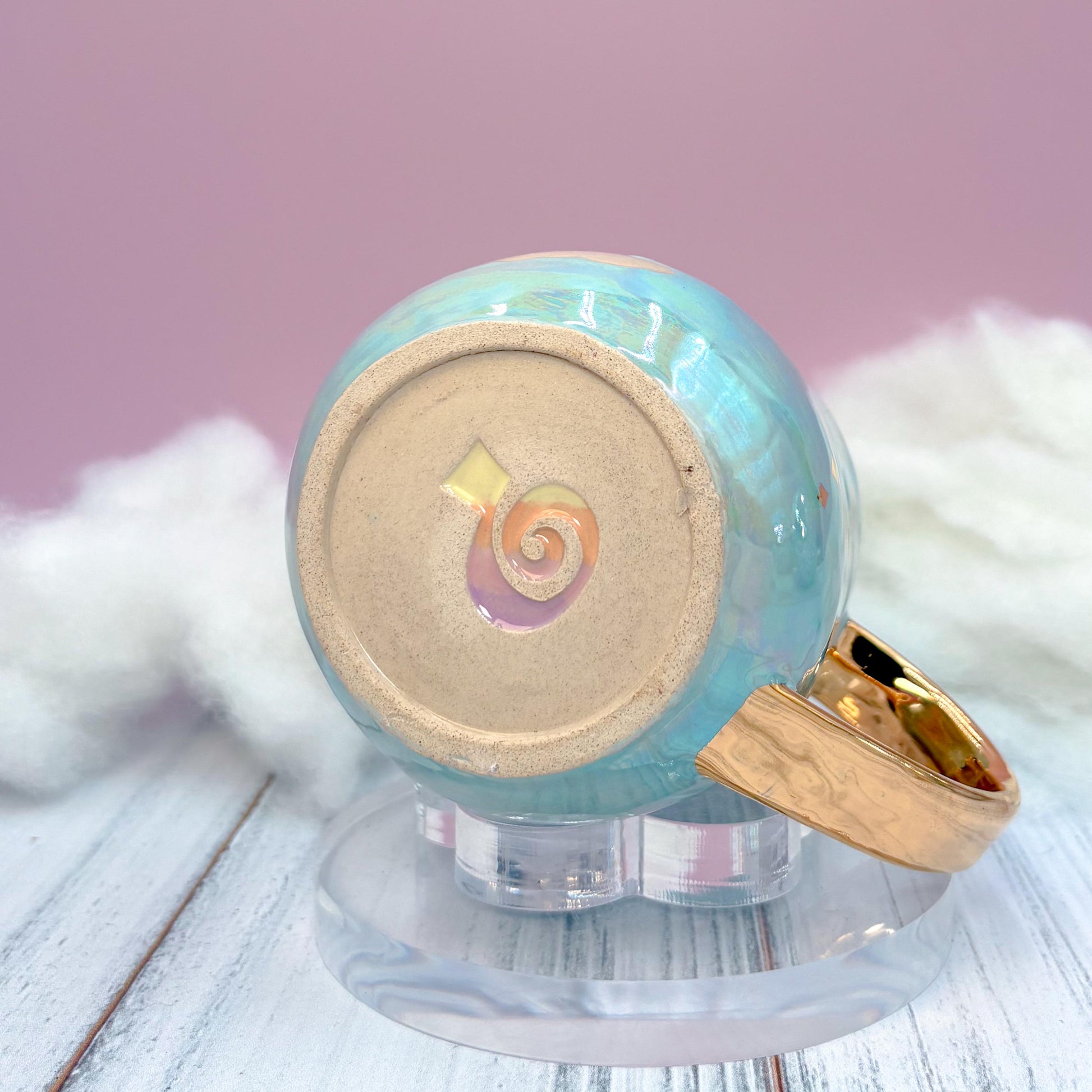 Light Blue and Gold Cloud Ceramic Mug, Rainbow Coffee Mug, Groovy Gift for Women, Rainbow Gift For Friend, Cute Mug Handmade, Retro Cup