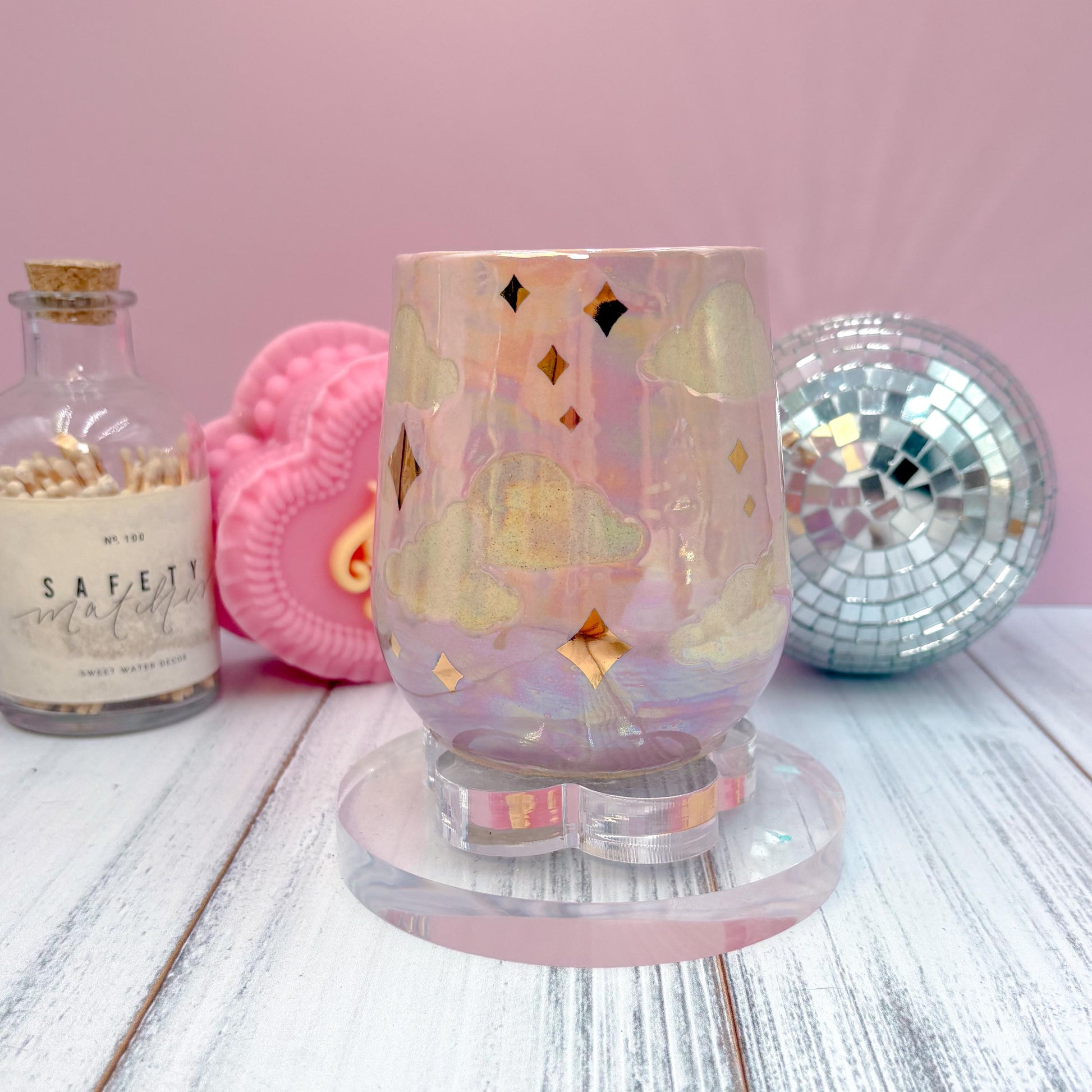 Gold Pink Cloud Sunset Ceramic Mug, Rainbow Coffee Mug, Groovy Gift for Women, Rainbow Gift For Friend, Cute Mug Handmade, Retro Sunset Cup