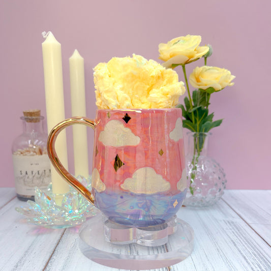 Gold Coral Sunset Ceramic Mug, Rainbow Coffee Mug, Groovy Gift for Women, Rainbow Gift For Friend, Cute Mug Handmade, Retro Handmade Cup