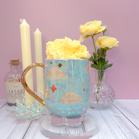 Light Blue and Gold Cloud Ceramic Mug
