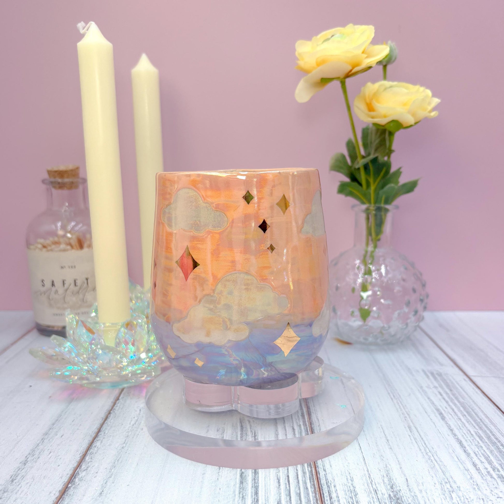 Gold Orange Sunset Ceramic Mug, Rainbow Coffee Mug, Groovy Gift for Women, Rainbow Gift For Friend, Cute Mug Handmade, Retro Handmade Cup