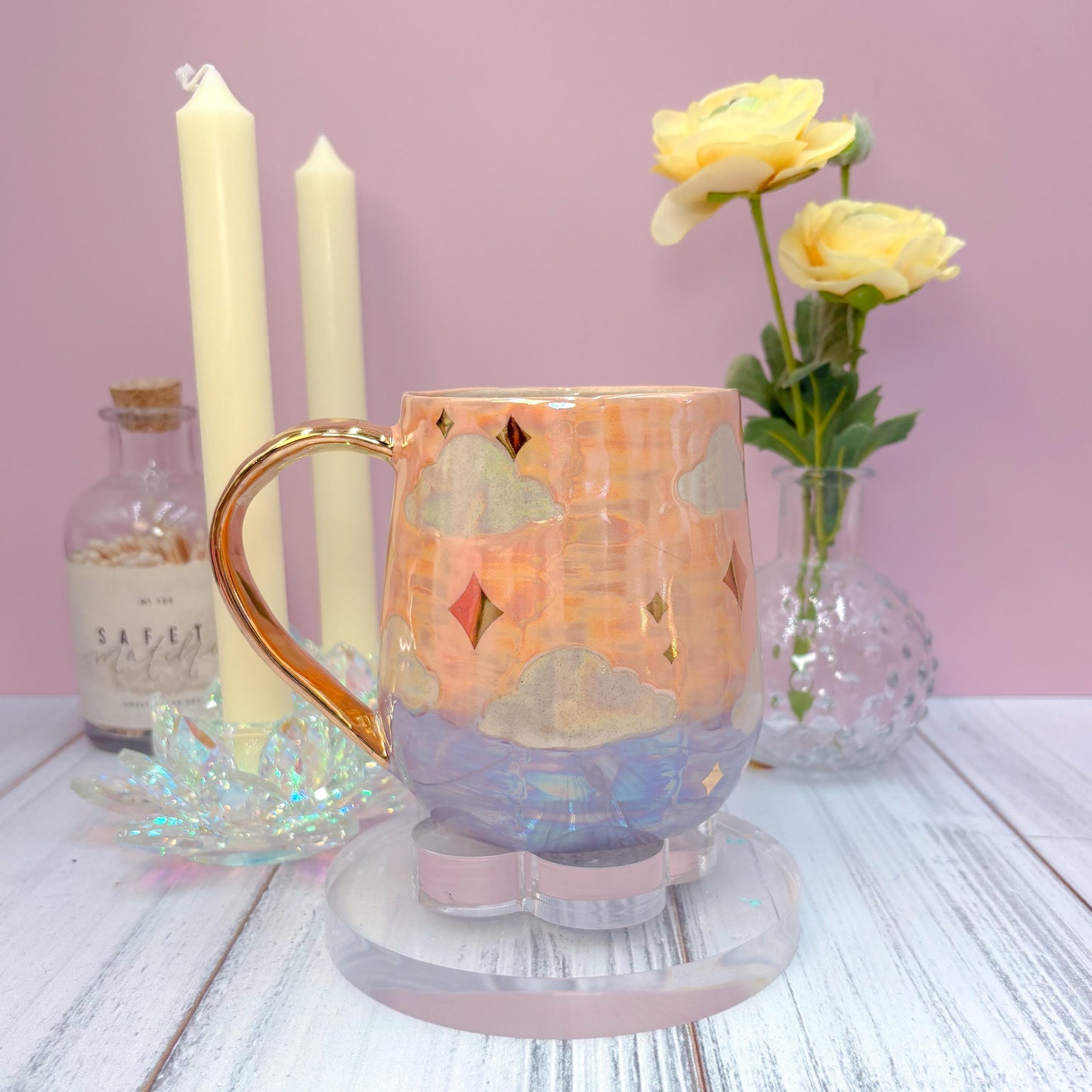 Gold Orange Sunset Ceramic Mug, Rainbow Coffee Mug, Groovy Gift for Women, Rainbow Gift For Friend, Cute Mug Handmade, Retro Handmade Cup