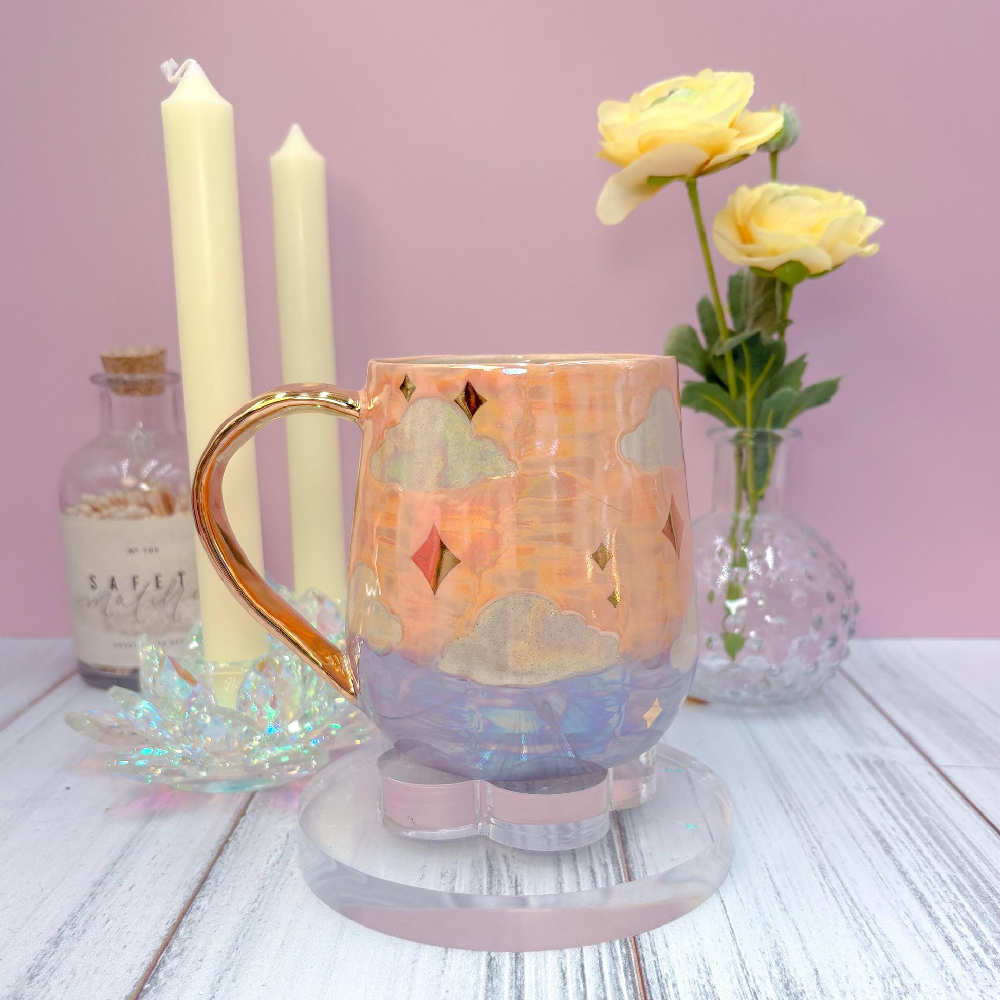 Gold Orange Sunset Ceramic Mug, Rainbow Coffee Mug, Groovy Gift for Women, Rainbow Gift For Friend, Cute Mug Handmade, Retro Handmade Cup