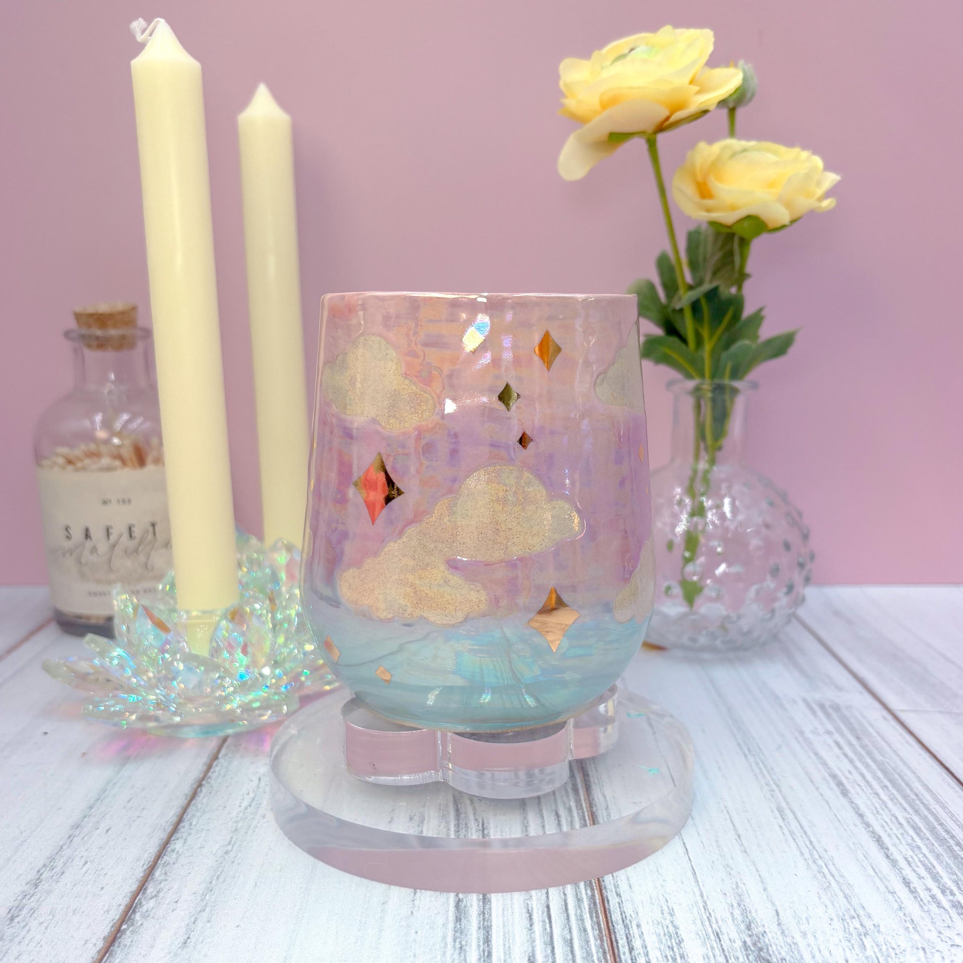 Gold Cotton Candy Sunset Ceramic Mug, Rainbow Coffee Mug, Groovy Gift for Women, Rainbow Gift For Friend, Cute Mug Handmade, Retro Handmade