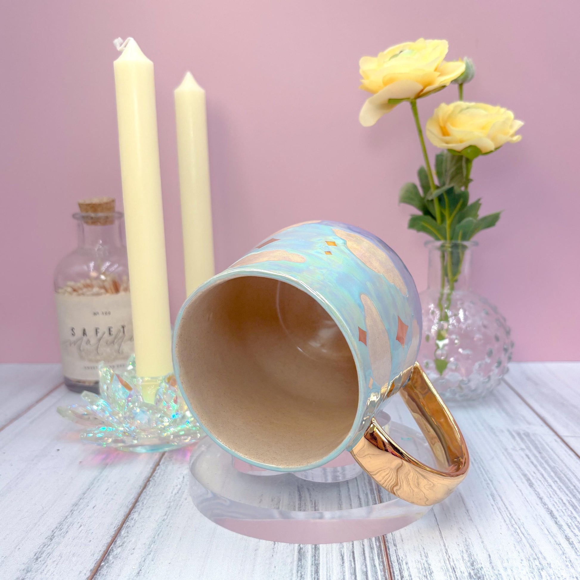 Gold Blue Purple Sunset Ceramic Mug, Rainbow Coffee Mug, Groovy Gift for Women, Rainbow Gift For Friend, Cute Mug Handmade, Retro Handmade