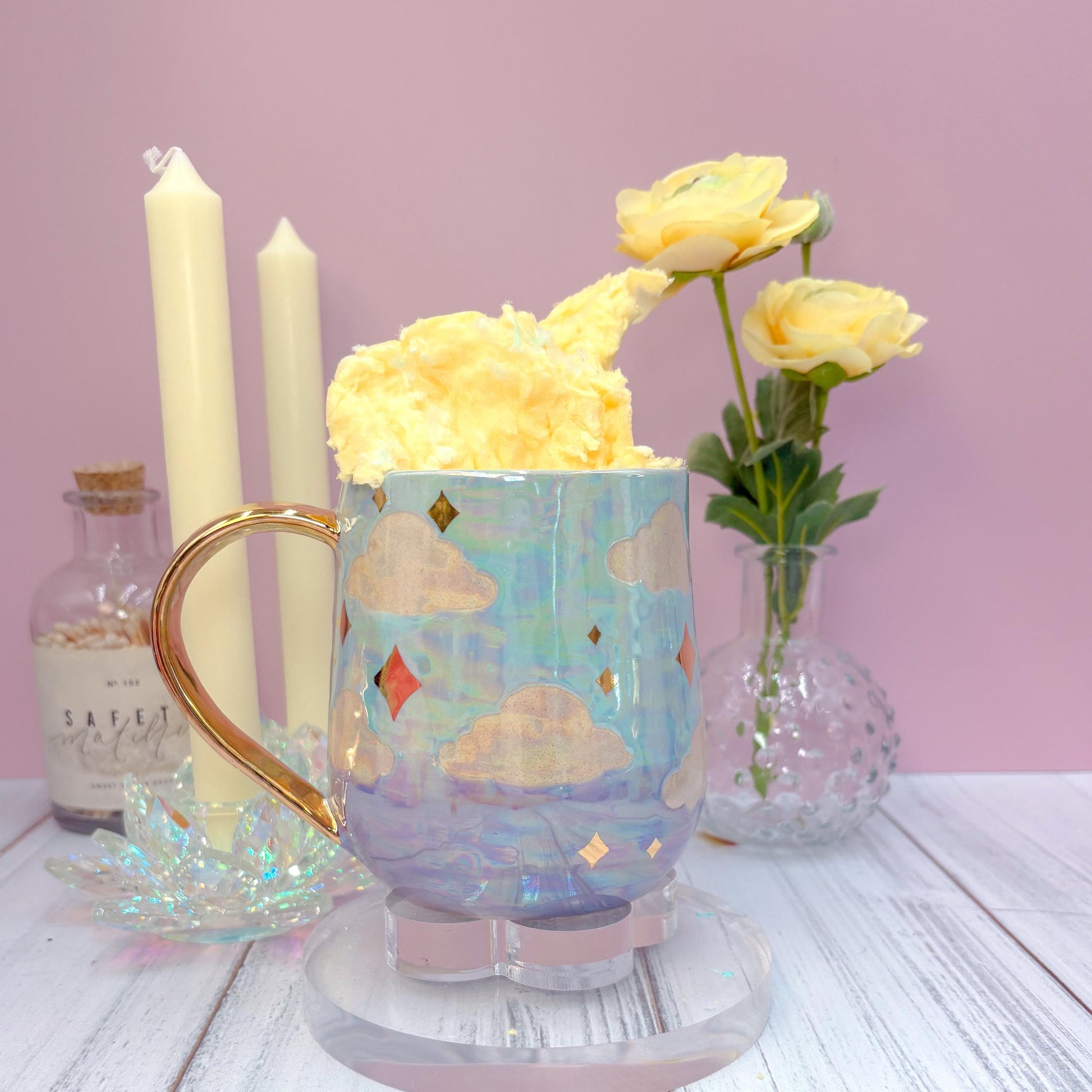 Gold Blue Purple Sunset Ceramic Mug, Rainbow Coffee Mug, Groovy Gift for Women, Rainbow Gift For Friend, Cute Mug Handmade, Retro Handmade