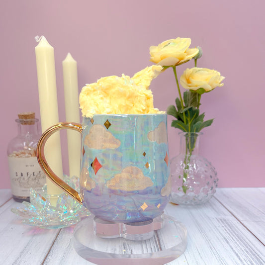 Gold Blue Purple Sunset Ceramic Mug, Rainbow Coffee Mug, Groovy Gift for Women, Rainbow Gift For Friend, Cute Mug Handmade, Retro Handmade