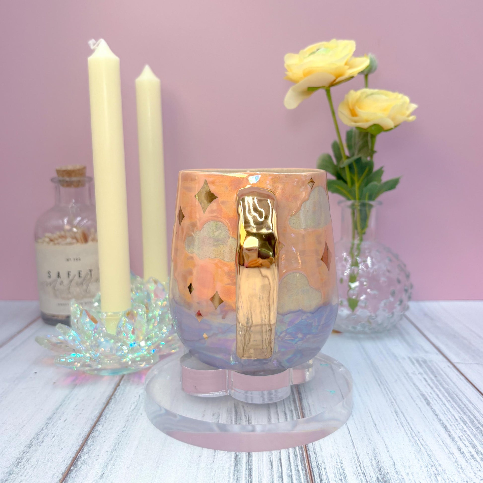 Gold Orange Sunset Ceramic Mug, Rainbow Coffee Mug, Groovy Gift for Women, Rainbow Gift For Friend, Cute Mug Handmade, Retro Handmade Cup
