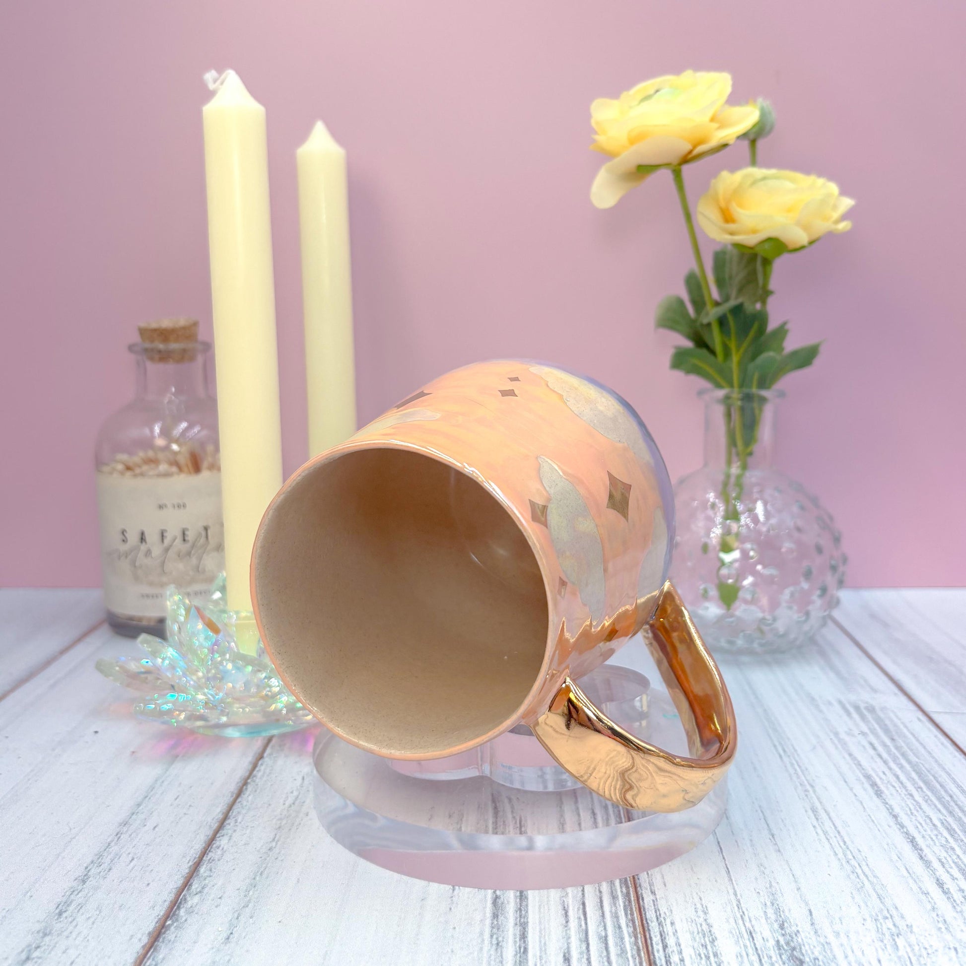 Gold Orange Sunset Ceramic Mug, Rainbow Coffee Mug, Groovy Gift for Women, Rainbow Gift For Friend, Cute Mug Handmade, Retro Handmade Cup