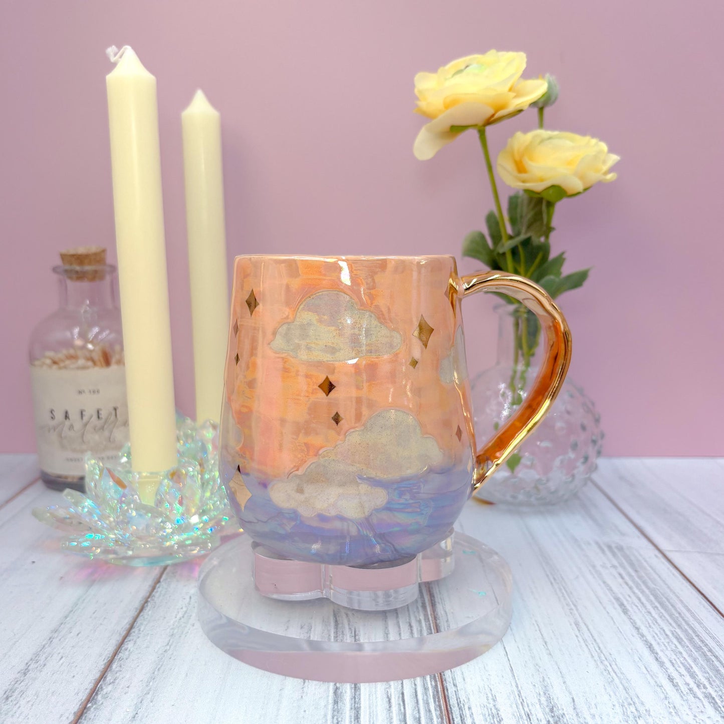 Gold Orange Sunset Ceramic Mug, Rainbow Coffee Mug, Groovy Gift for Women, Rainbow Gift For Friend, Cute Mug Handmade, Retro Handmade Cup