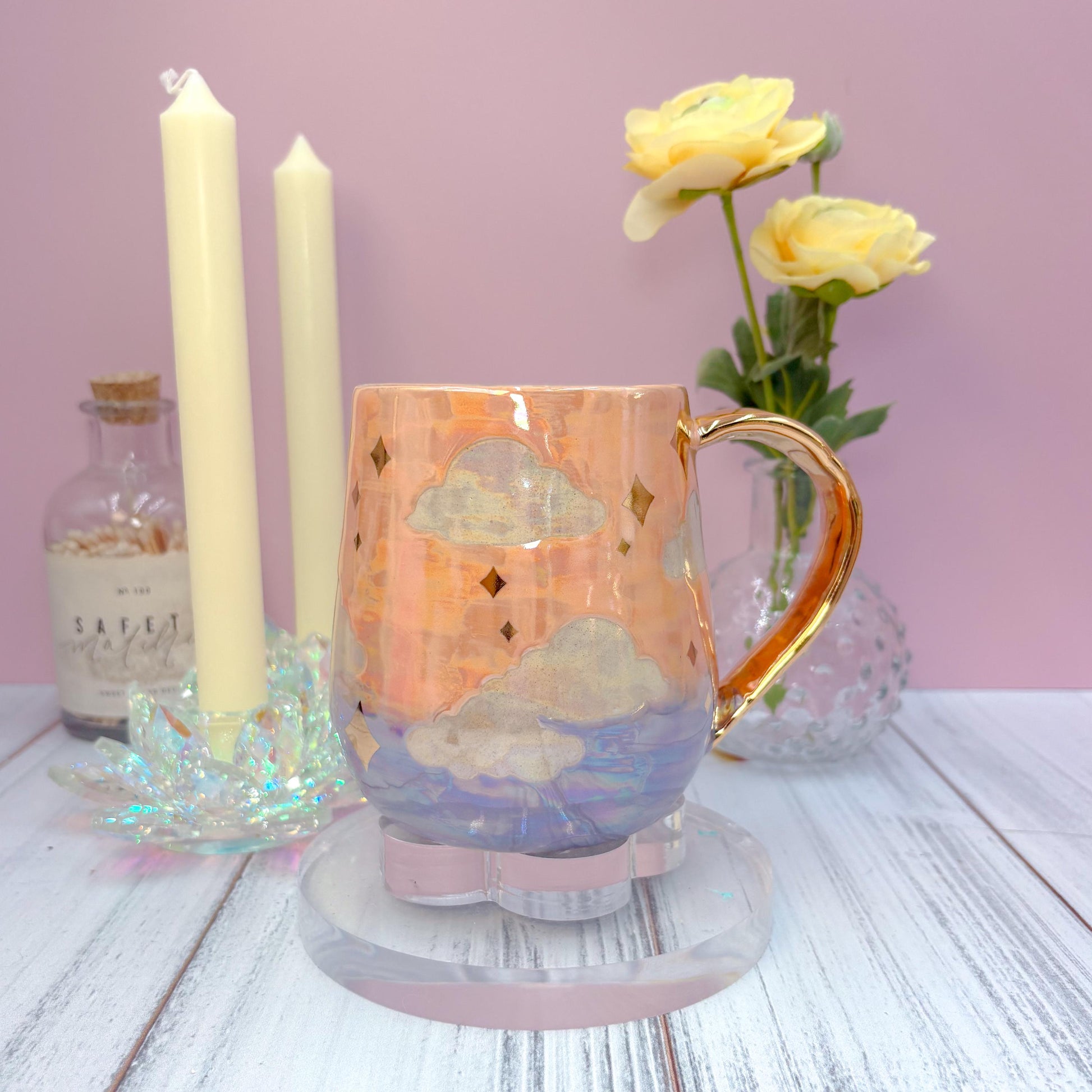Gold Orange Sunset Ceramic Mug, Rainbow Coffee Mug, Groovy Gift for Women, Rainbow Gift For Friend, Cute Mug Handmade, Retro Handmade Cup