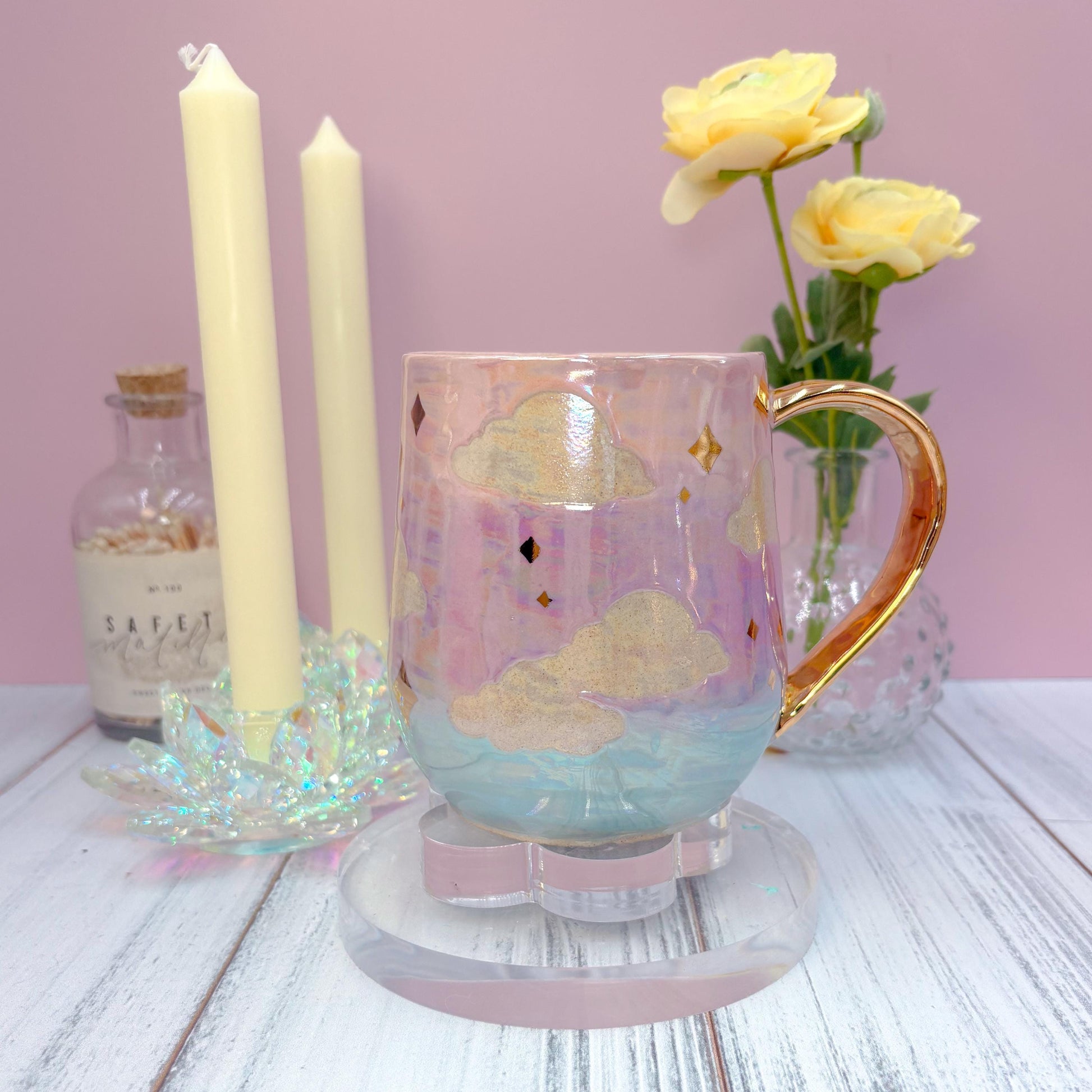 Gold Cotton Candy Sunset Ceramic Mug, Rainbow Coffee Mug, Groovy Gift for Women, Rainbow Gift For Friend, Cute Mug Handmade, Retro Handmade