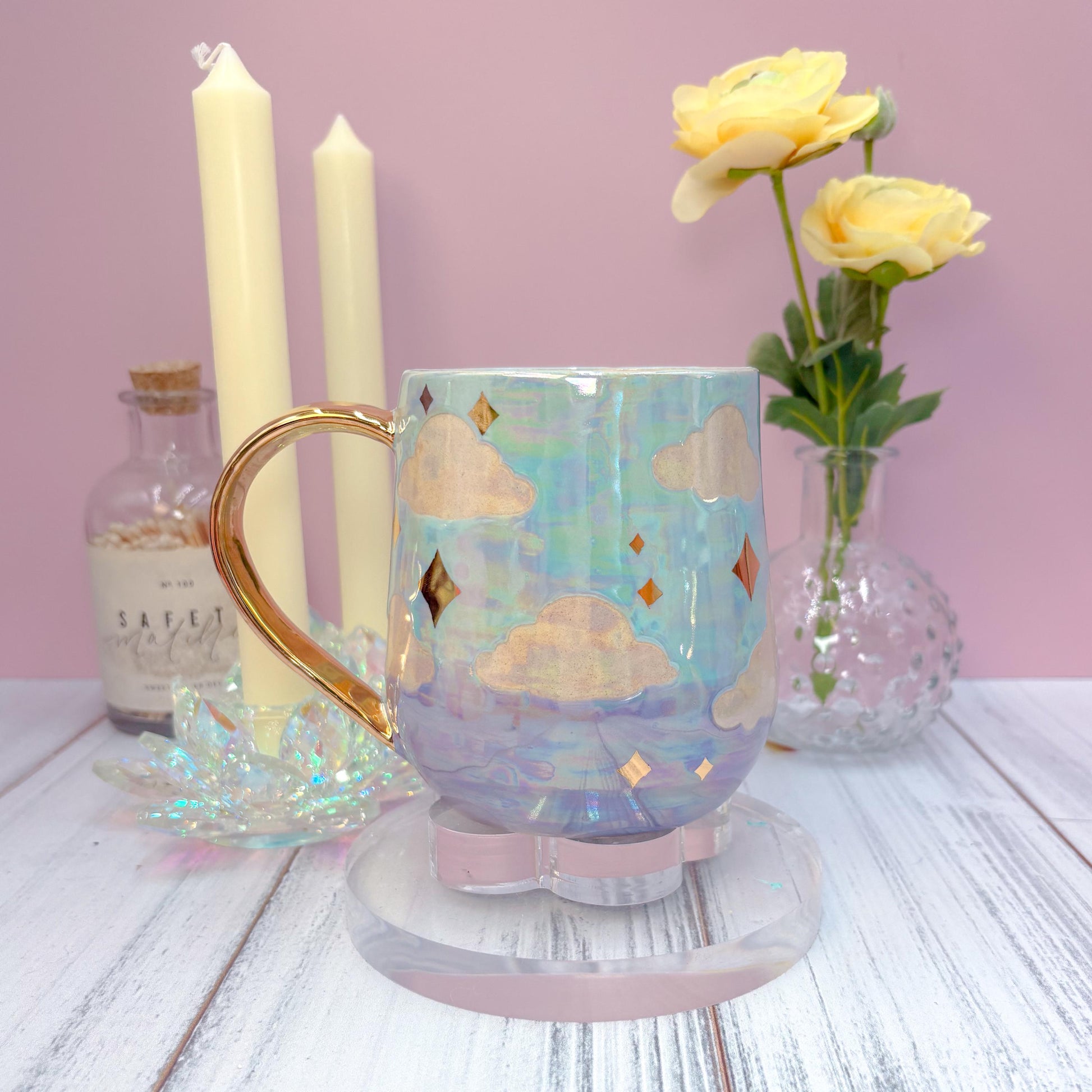 Gold Blue Purple Sunset Ceramic Mug, Rainbow Coffee Mug, Groovy Gift for Women, Rainbow Gift For Friend, Cute Mug Handmade, Retro Handmade
