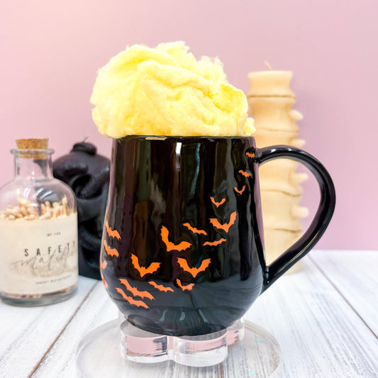 Orange and Black Bat Ceramic Mug, Autumn Gift For Her, Retro Fall Mug, Halloween Gift, Spooky Mug Handmade, Cute Autumn Mugs, Fall Gift Mom