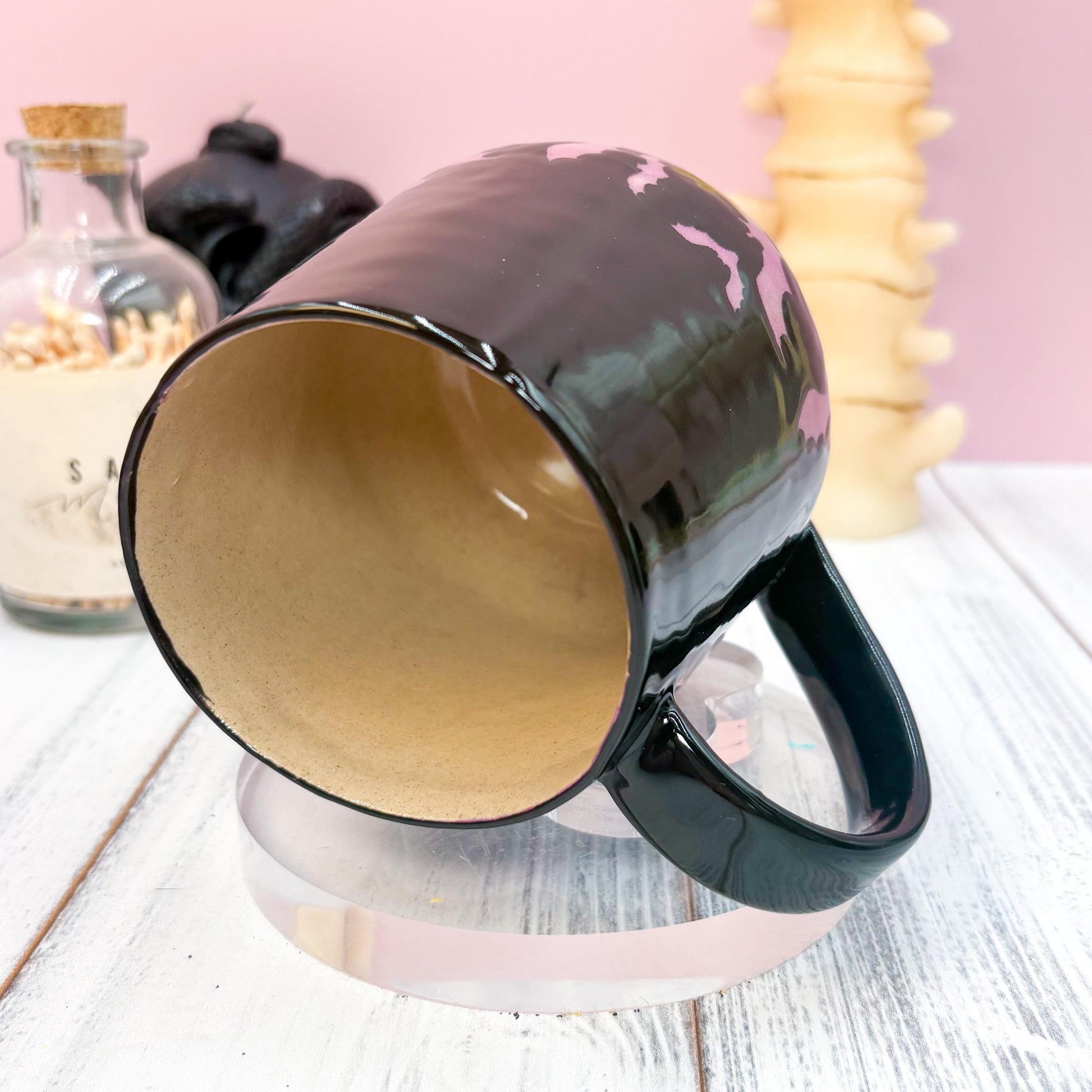 Purple and Black Bat Ceramic Mug, Autumn Gift For Her, Retro Fall Mug, Halloween Gift, Spooky Mug Handmade, Cute Autumn Mugs, Fall Gift Mom