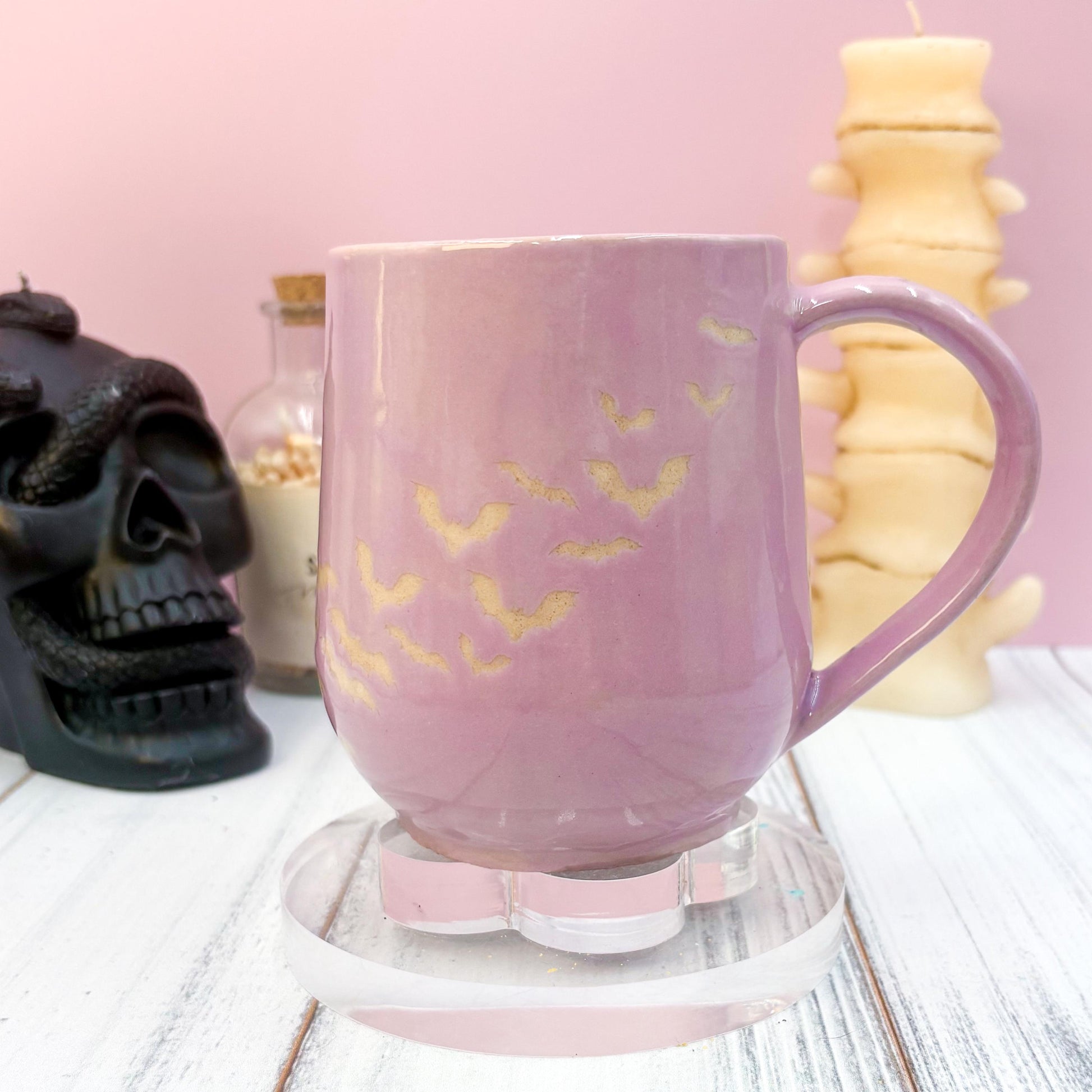 Purple Bat Ceramic Mug, Autumn Gift For Her, Retro Fall Mug, Halloween Gift, Spooky Mug Handmade, Cute Autumn Mugs, Fall Gift Mom