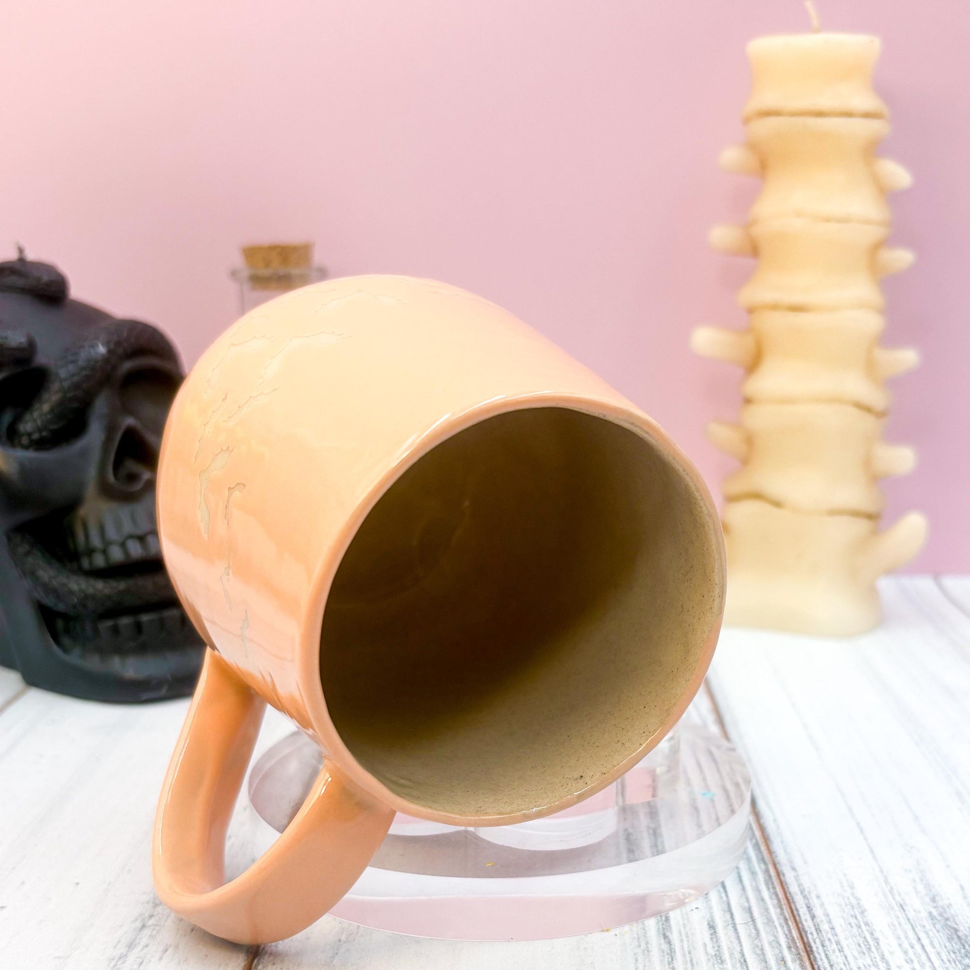 Peach Bat Ceramic Mug, Autumn Gift For Her, Retro Fall Mug, Halloween Gift, Spooky Mug Handmade, Cute Autumn Mugs, Fall Gift Mom